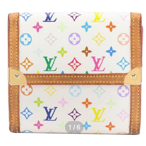 LOUIS VUITTON TAKASHI MURAKAMI WHITE MONOGRAM MULTICOLORE ELISE WALLET - Picture 1 of 17
